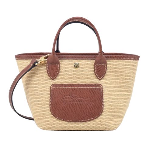 LONGCHAMP LE PANIER PLIAGE系列前口袋編織兩用提籃包(迷你/棕)