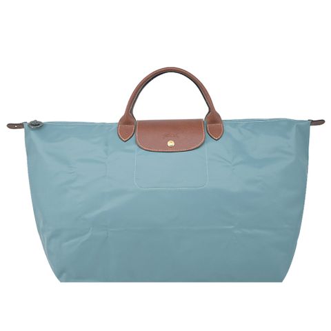 LONGCHAMP LE PLIAGE系列短把再生尼龍摺疊水餃旅行袋(大/尤加利綠)