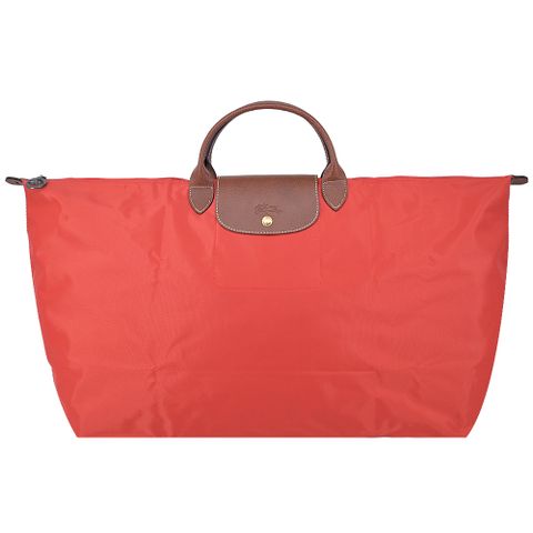 LONGCHAMP LE PLIAGE系列短把再生尼龍摺疊水餃旅行袋(特大/番茄紅)