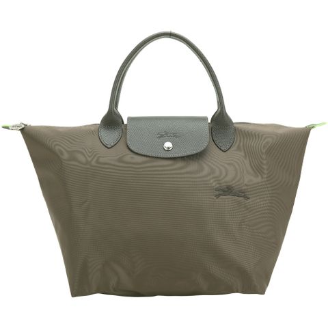 LONGCHAMP Le Pliage Green 奔馬刺繡短提把水餃包(M/大地棕)