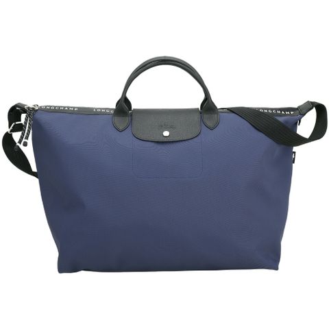 LONGCHAMP Le pliage Energy 奔馬皮標再生帆布摺疊尼龍旅行袋(L/海軍藍)