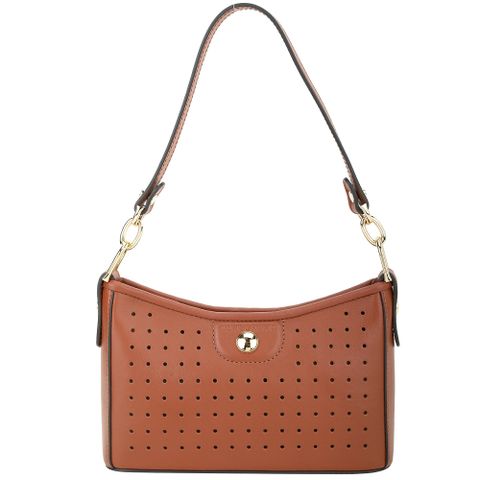 Longchamp LONGCHAMP Mademoiselle 洞洞小牛皮手提/肩背腋下包(白蘭地酒色)