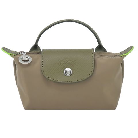 LONGCHAMP LE PLIAGE GREEN系列撞色再生尼龍手提水餃化妝包(朝鮮薊綠)