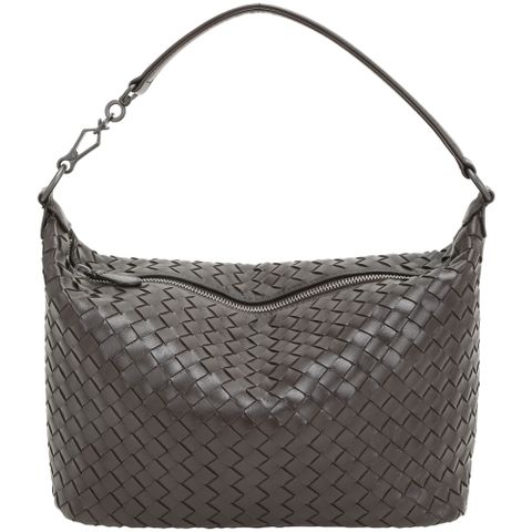 BOTTEGA VENETA 寶緹嘉 Intrecciato 小羊皮撞色內裡手工編織肩背包(咖啡色)