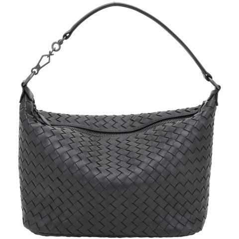 BOTTEGA VENETA 寶緹嘉 Intrecciato 小羊皮撞色內裡手工編織肩背包(黑色)