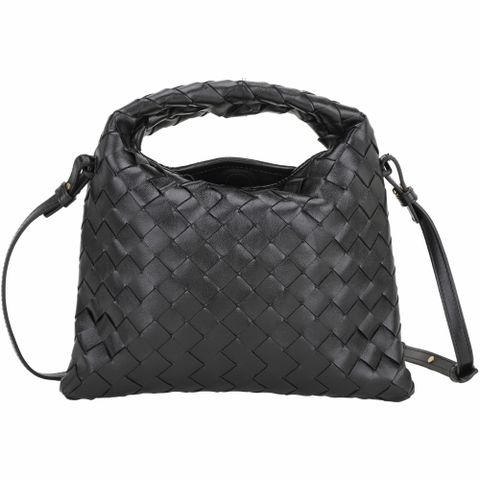 BOTTEGA VENETA 寶緹嘉 BV Mini Hop 小牛皮編織手提/肩背包(黑色)