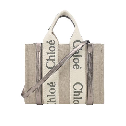 Chloe Woody tote bag 新款帆布兩用托特包(小號/銀灰)
