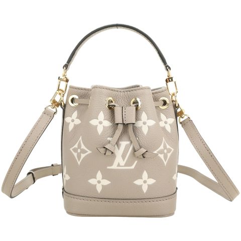 Louis Vuitton 路易威登 M46291 Nano Noe 迷你 雙色壓花荔紋牛皮束口水桶包(斑鳩灰)