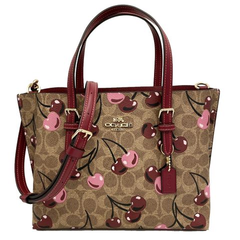 【COACH】C LOGO手提斜背兩用托特包(櫻桃紅/咖)