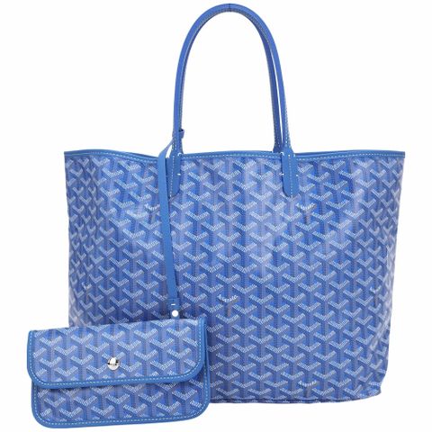 GOYARD 高雅德 St. Louis PM 中款 高雅得防水圖騰帆布肩背托特包(天空藍/附收納袋)