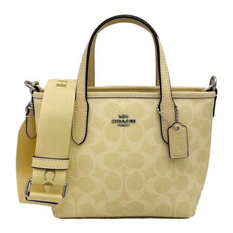 【COACH】C LOGO手提斜背兩用小托特包(月光石黃)