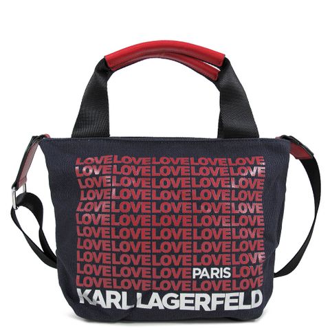 KARL LAGERFELD 愛在巴黎字母黑色厚織帆布兩用小托特包