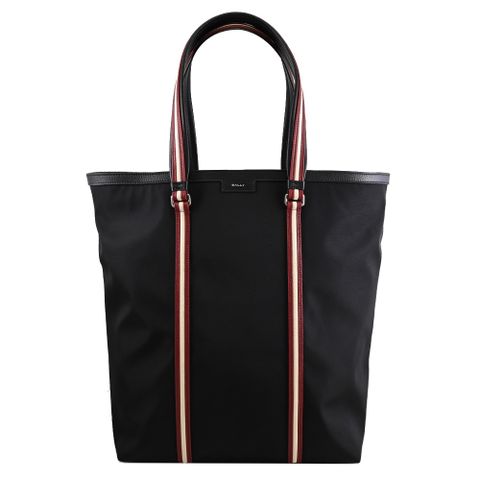 BALLY 6307008 CODE 燙銀LOGO拼接尼龍大容量托特包.黑