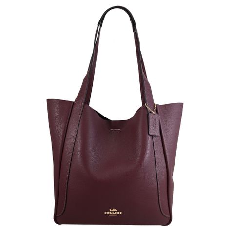 COACH CV996 Hadley 馬車LOGO荔枝皮革肩背托特包.酒紅