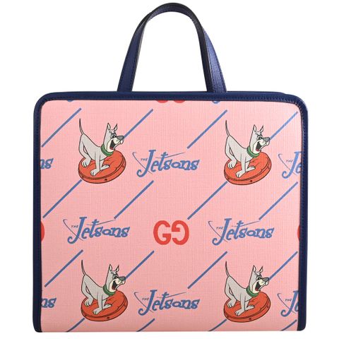 GUCCI 605614 The Jetsons 聯名款印花手提托特包.粉/深藍邊