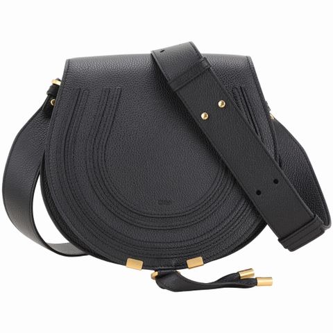 CHLOE 蔻依 Marcie 荔紋牛皮寬背帶馬鞍包(黑色)