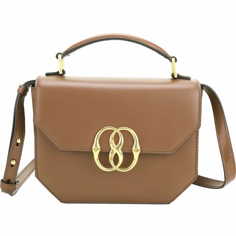 BALLY Emblem Logo鏤空金屬牛皮方型手提/斜背包(棕色)