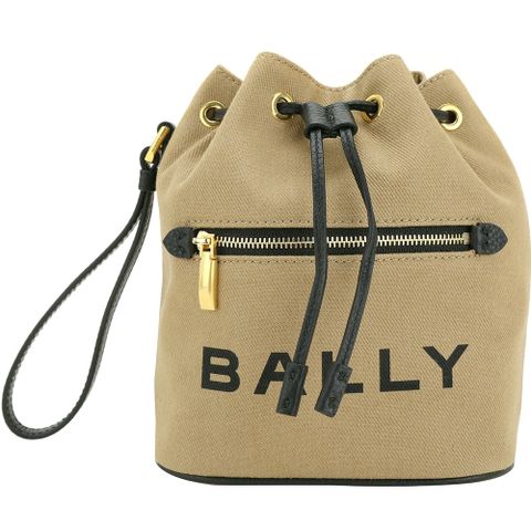 BALLY Bar 帆布拼牛皮抽繩手拿水桶包(棕色)