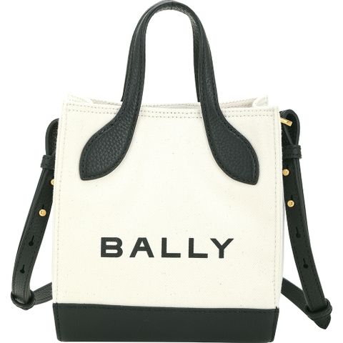 BALLY Bar Keep On Ns Mini 帆布拼牛皮直式肩背/手提托特包(米白色)