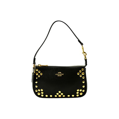 COACH NOLITA 19金色鉚釘黑色荔枝紋皮革手提掛小包