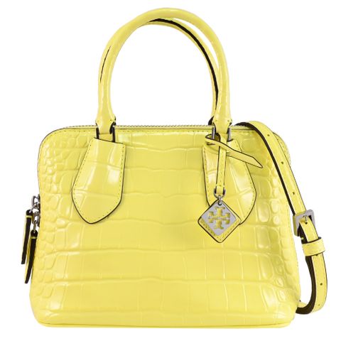 TORY BURCH 158437 漆面鱷魚壓紋雙拉鍊手提兩用包.亮黃