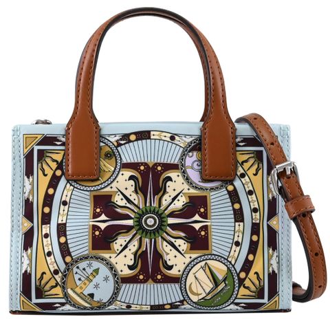 TORY BURCH 163938 ELLA 尼龍復古圖騰迷你兩用包.藍/咖邊