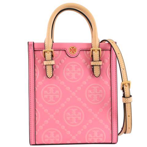 TORY BURCH 146251 T Monogram 立體壓花皮革兩用包.粉/淺褐