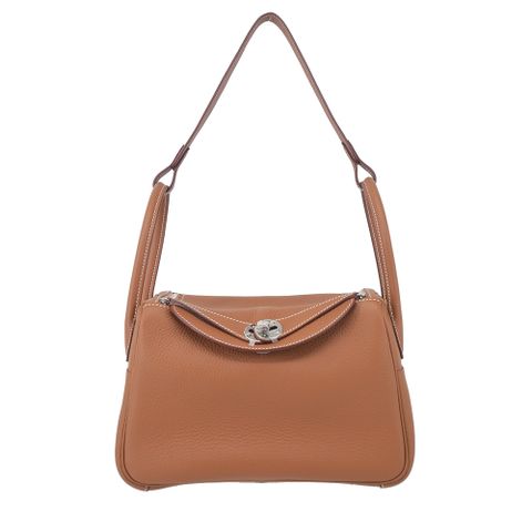 Hermes 愛馬仕 Lindy 26CM K刻 T/C牛皮兩用包(37駝色/銀釦)