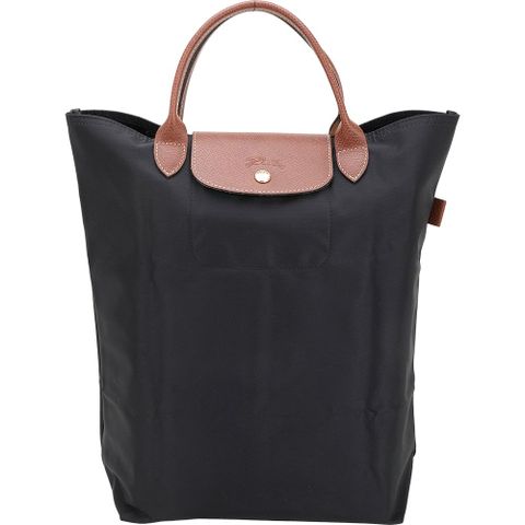 LONGCHAMP Le Pliage Original M 奔馬刺繡短提把手提托特包(黑色)