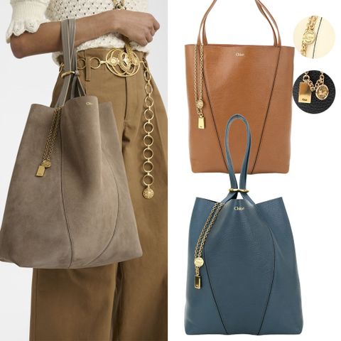 CHLOE 蔻依 Spin 中型 粒紋牛皮肩背托特包-4色可選