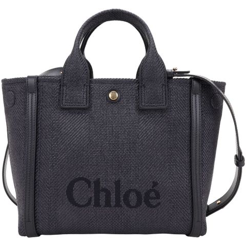 CHLOE 蔻依 CARRY 小型 仿拉菲草編手提/斜背托特包(黑藍色)