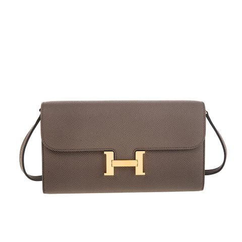 HERMES 愛馬仕 經典Constance To Go 牛皮長夾/斜背金釦兩用包 (大象灰)