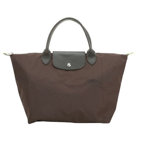 LONGCHAMP Le Pliage Green 奔馬刺繡短提把水餃包(M/摩卡色)