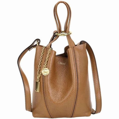 CHLOE 蔻依 Spin 小型 亮面粒紋兩用牛皮托特包(棕色)