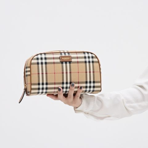 BURBERRY 8067158 經典格紋印花拉鍊萬用包/手拿包.卡其
