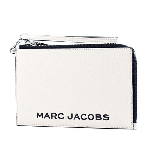 MARC JACOBS 荔枝紋牛皮L型拉鍊手掛大手拿包-白色