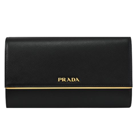 PRADA 1MH311 浮雕LOGO防刮款翻蓋手拿晚宴包.黑