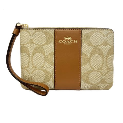 COACH 蔻馳 【COACH】C LOGO直紋手拿/零錢包(米白/奶茶)