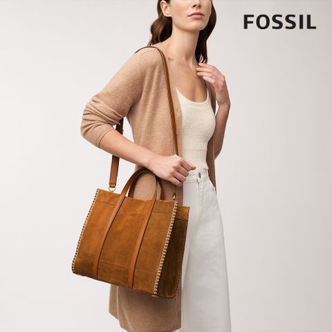 FOSSIL Carmen 麂皮兩用手提包-金棕色 ZB1843216