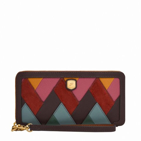 【FOSSIL】Lennox 真皮金釦手環帶長夾-彩色拼接 SL10063186