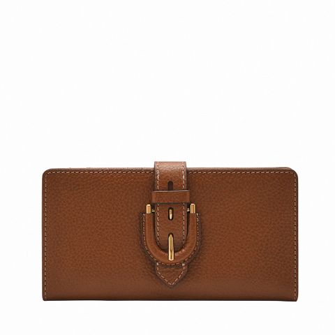FOSSIL Harwell 真皮馬鞍釦中長夾-咖啡色SL10032200