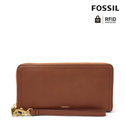 FOSSIL Logan 多層真皮拉鍊RFID防盜長夾-咖啡色 SL7831200