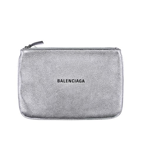 BALENCIAGA【展示品】經典皮革品牌LOGO萬用包 (銀色)