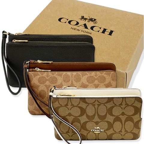 【COACH】經典LOGO雙層大手拿包附原廠禮盒(多色供選)