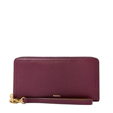 FOSSIL Logan 真皮系列多層拉鍊零錢袋長夾-紫色SL7831649