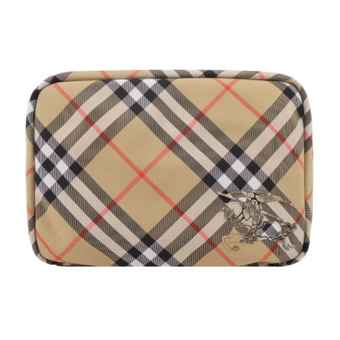 BURBERRY 新款格紋戰馬旅行收納包(沙色)