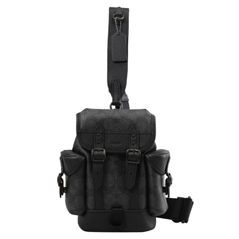 COACH CE506 HITCH 13 印花皮革迷你單肩後背/胸口包.黑灰