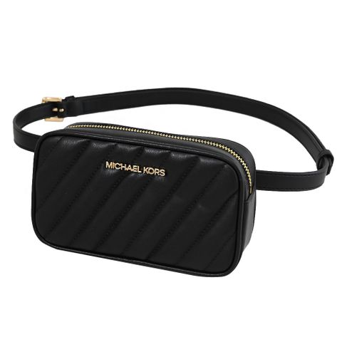 MICHAEL KORS Rose 斜格紋車線皮革三用腰包.黑/金