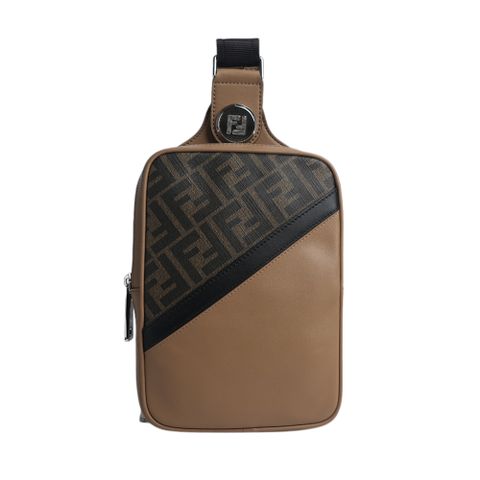 FENDI Diagonal 對角設計帆布及皮革胸口包/腰包(棕色) 7VZ085 ARMD F1EGA