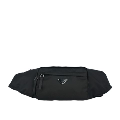 PRADA 三角牌Logo 拉鍊口袋尼龍腰包(黑色) 2VL005 2A6D F0002